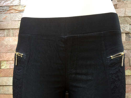 Stretchy Leggings With False Zip Pocket Side Lace Size 36 Color Black