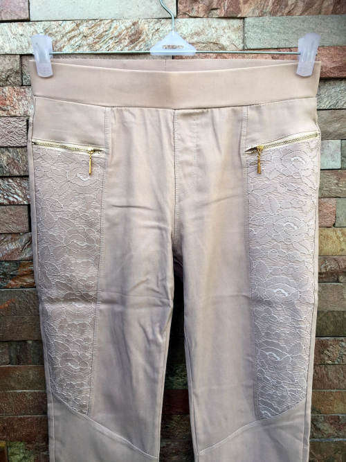 Stretchy Leggings With False Zip Pocket Side Lace Colors Black,Light Camel,Navy
