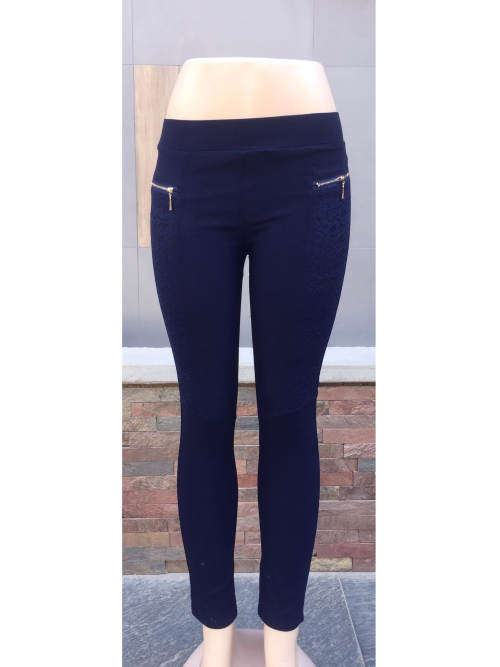 Stretchy Leggings With False Zip Pocket Side Lace Colors Black,Light Camel,Navy
