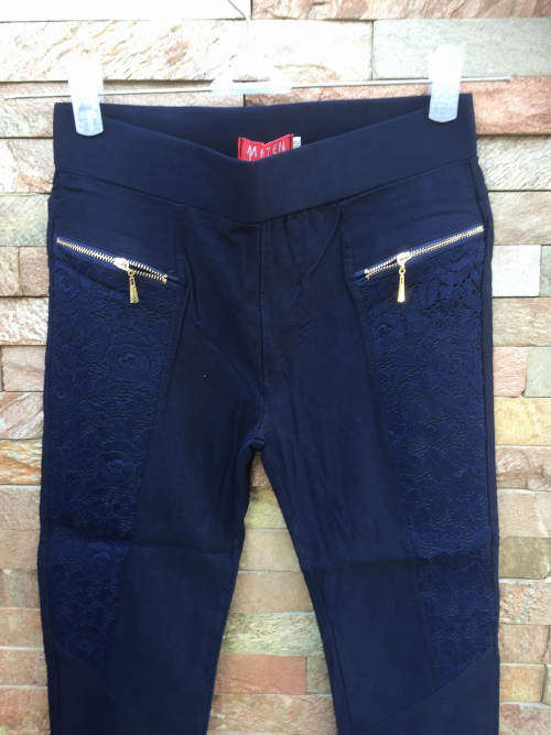 Stretchy Leggings With False Zip Pocket Side Lace Colors Black,Light Camel,Navy