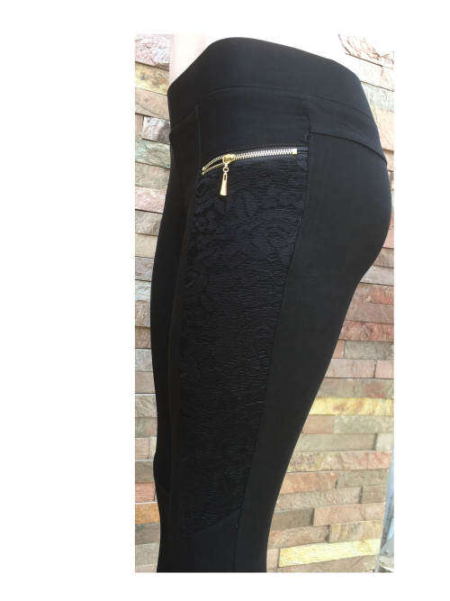 Stretchy Leggings With False Zip Pocket Side Lace Size 36 Color Black