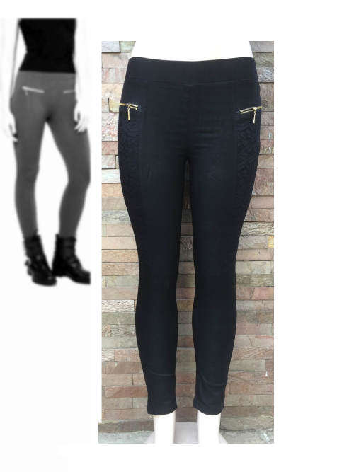 Stretchy Leggings With False Zip Pocket Side Lace Size 36 Color Black