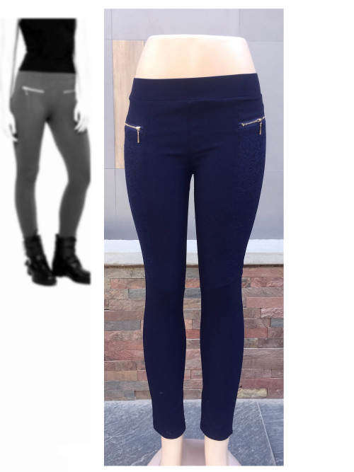Stretchy Leggings With False Zip Pocket Side Lace Colors Black,Light Camel,Navy