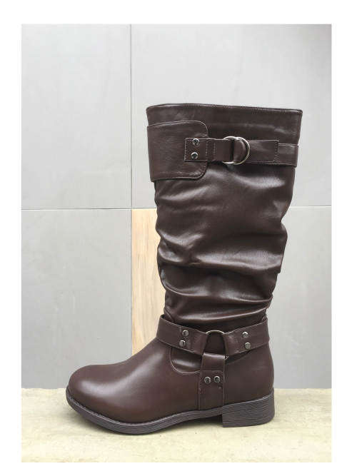 Wide Calf High Leg boots Low Heel With Buckles Brown Sizes 3,4,5,6,8