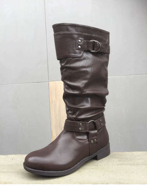 Wide Calf High Leg boots Low Heel With Buckles Brown Sizes 3,4,5,6,8