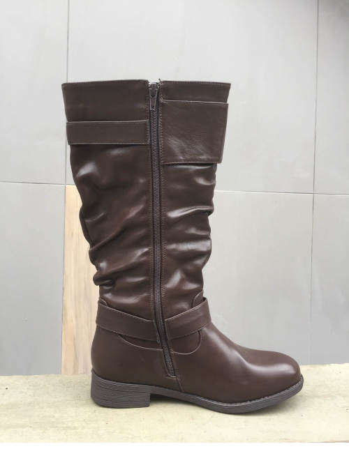 Wide Calf High Leg boots Low Heel With Buckles Brown Sizes 3,4,5,6,8