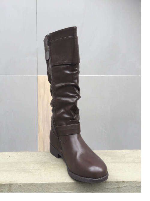 Wide Calf High Leg boots Low Heel With Buckles Brown Sizes 3,4,5,6,8