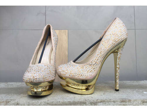 SALE **  Stunning Party Platform Pumps Color Tan Size 37
