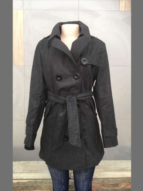 Women's Double Breasted Belted Coat Grey Size 32
