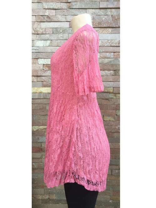 *** New Arrivals 2017 *** Lined Laced Short Sleeve Tunics Pink Sizes 36 to 44 Blue Sizes 36/38,42,46