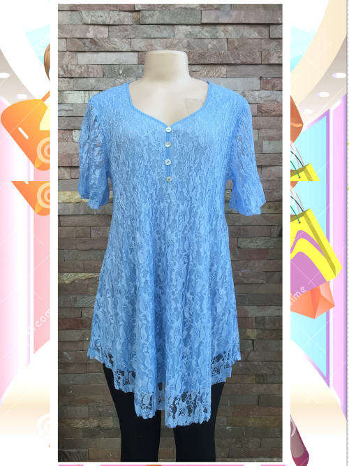 *** New Arrivals 2017 *** Lined Laced Short Sleeve Tunics Pink Sizes 36 to 44 Blue Sizes 36/38,42,46