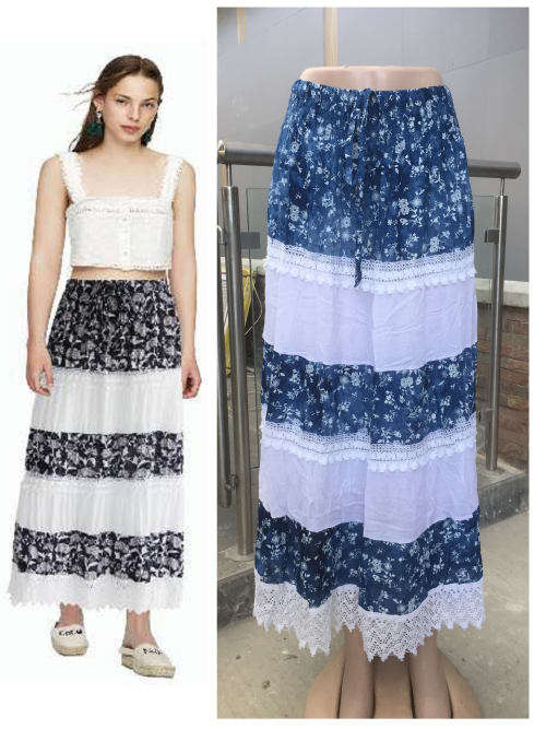 Maxi Skirt Floral Print Color Block One Size (32-38) Color 3(BLUE)
