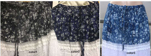 Maxi Skirt Floral Print Color Block One Size (32-38) Color 3(BLUE)