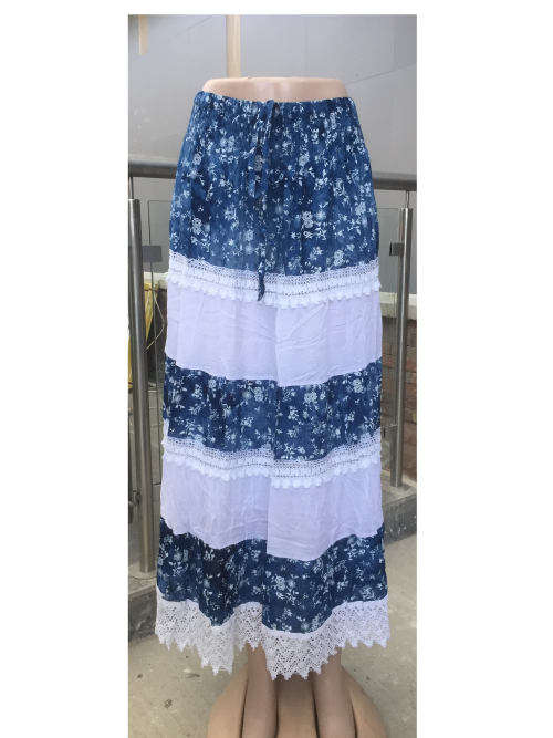 Maxi Skirt Floral Print Color Block One Size (32-38) Color 3(BLUE)