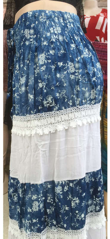 Maxi Skirt Floral Print Color Block One Size (32-38) Color 3(BLUE)