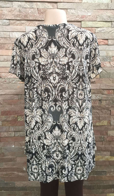 " 2017 New Arrival "  Gathered Hem Flutter Sleeve Tunic Size 42 Color Black/Brown