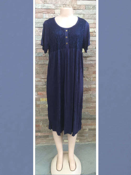 Elegant Long Tunic Dress Sizes 34 to 44 Color Navy