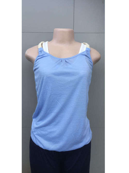 Rope Shoulder Tank Top 2 in 1 Colors Blue, Black Sizes 30 - 40