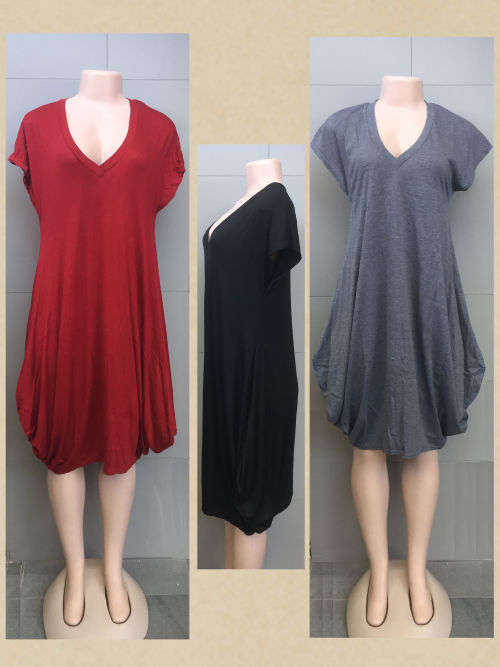 V Neck Short Sleeve Baggy Dress Pocket Sizes 32 to 44