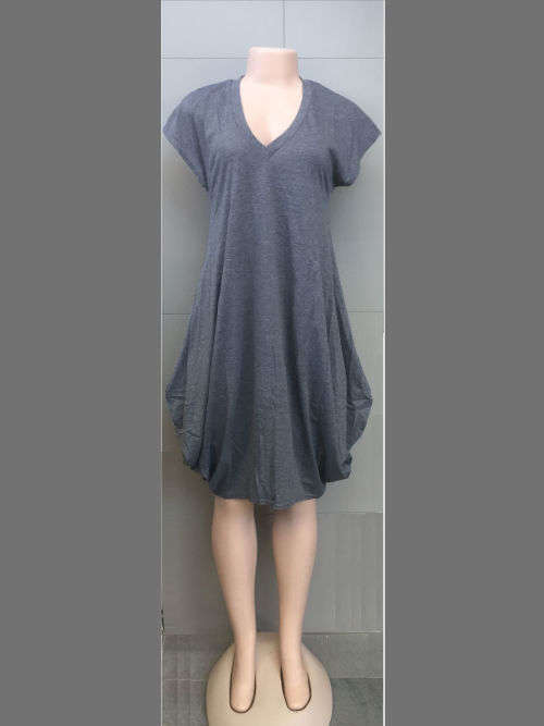 V Neck Short Sleeve Baggy Dress Pocket Sizes 32 to 44