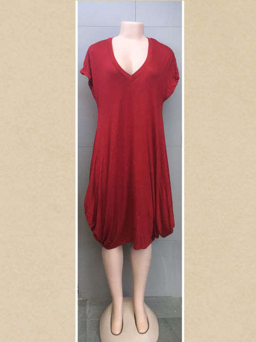 V Neck Short Sleeve Baggy Dress Pocket Sizes 32 to 44