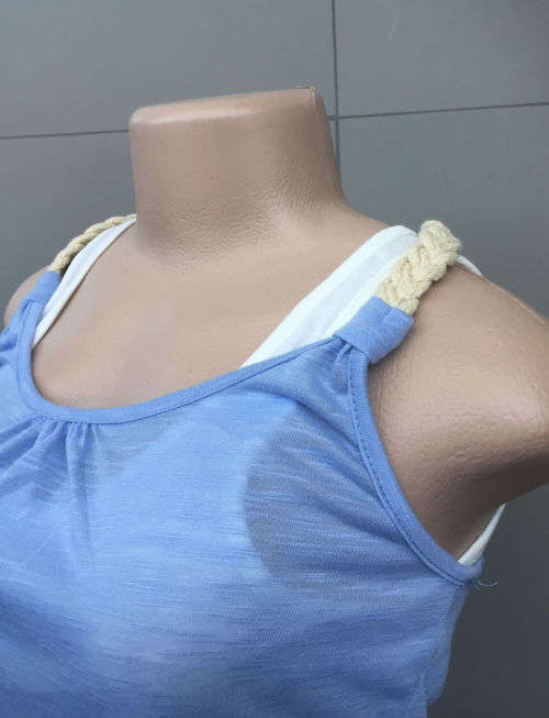 Rope Shoulder Tank Top 2 in 1 Colors Blue, Black Sizes 30 - 40