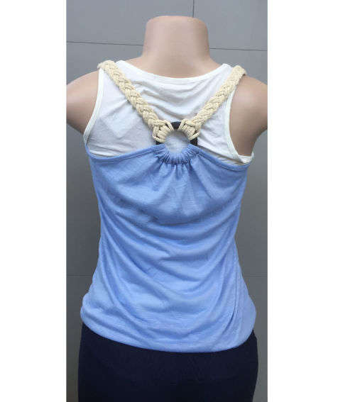 Rope Shoulder Tank Top 2 in 1 Colors Blue, Black Sizes 30 - 40
