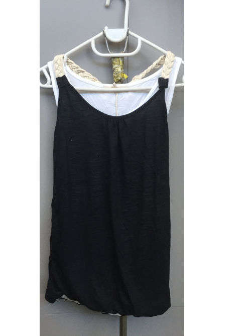 Rope Shoulder Tank Top 2 in 1 Colors Blue, Black Sizes 30 - 40