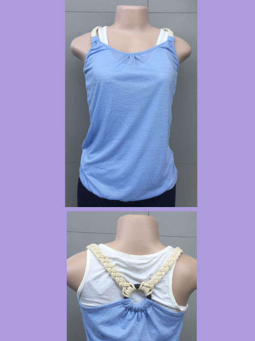 Rope Shoulder Tank Top 2 in 1 Colors Blue, Black Sizes 30 - 40