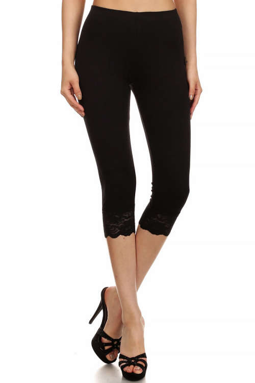 Cropped Leggings Lace Trim In Color Blue