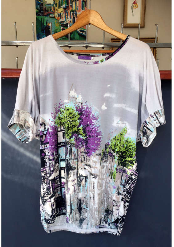 Multicolour Short Sleeves Landscape Painting Print Top Size XL