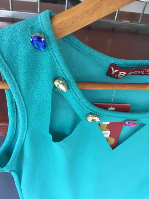 " CLEARANCE " Jewel Neck Peplum Top Teal Size S