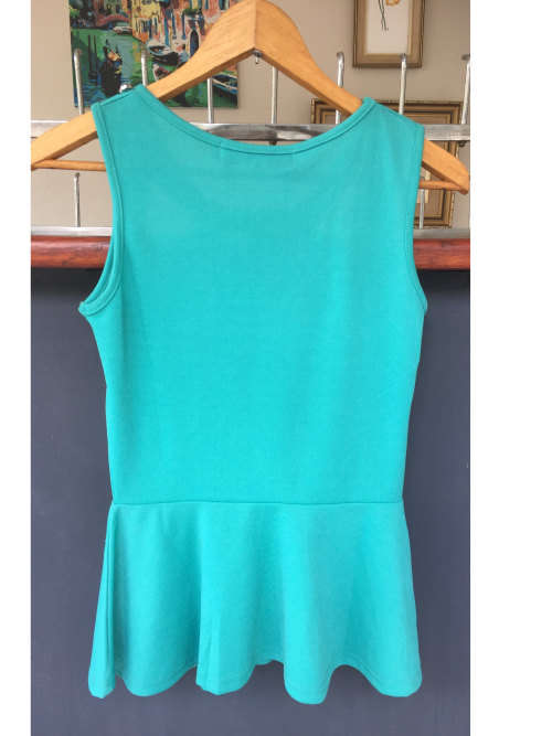 " CLEARANCE " Jewel Neck Peplum Top Teal Size S