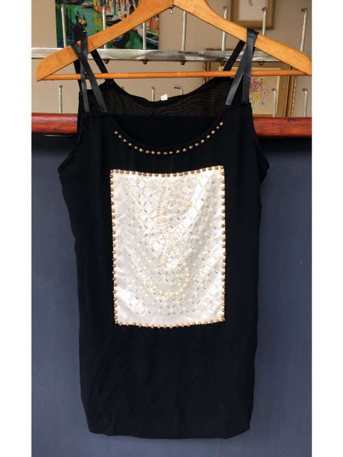 "Clearance Sale" Fashion Cotton Chiffon Sequins Tank Top Size 32-34 Black
