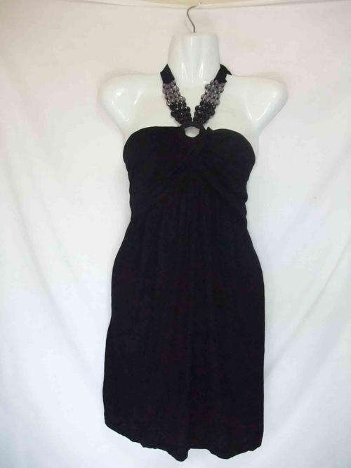 ***WEEKLY SPECIAL***BLACK HALTER NECK Lovely Front  Long Top, 34/36