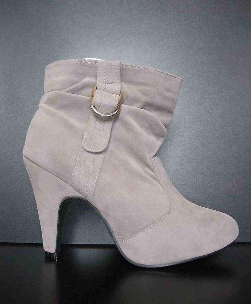 BUCKLE RUCHED SUEDE HIGH HEEL ANKLE BOOTS CAMEL 7