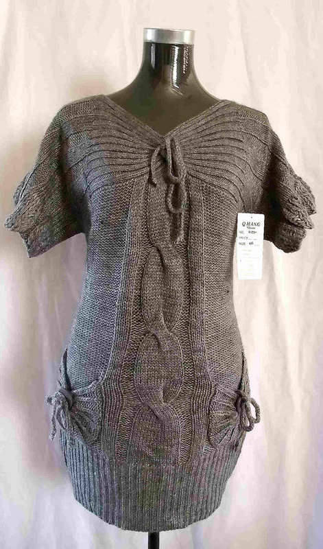 WOOL SWEATER LONG TOP  With Pockets - GREY 36/38