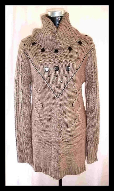 Turtleneck Elegant Long Jersey With Pretty Pattern Color: Camel