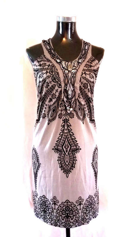 Elegant Cotton Spring Dress Pretty Front Grey/Black Size: 34/36