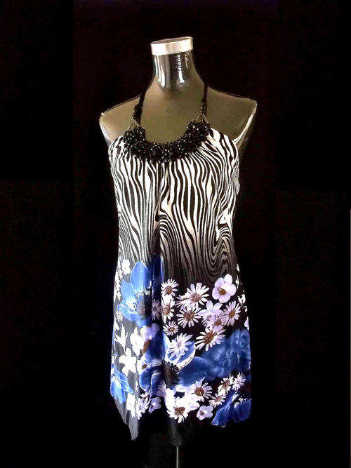 HALTER NECK BEADED FLORAL SHORT DRESS 36/38