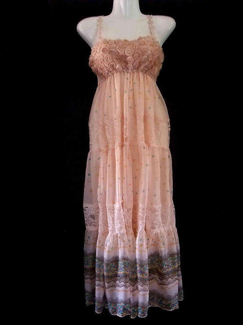 Flirty Pink Chiffon Lace Roses Bust Fashion Design Dress 38