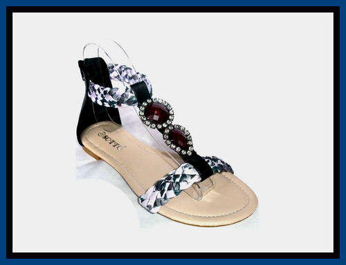 R1 Start <<< Low-Key Luxury T-Strap Diamante/Gemstones Black/Blue Sandals Size: 6