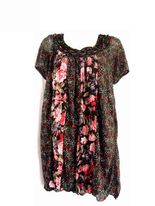 Exotic Floral Chiffon Loose Dress 32/34 Imported