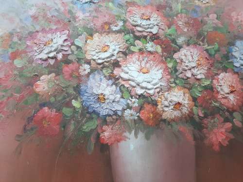 Flower in vase oil/canvas painting by Robin Helman