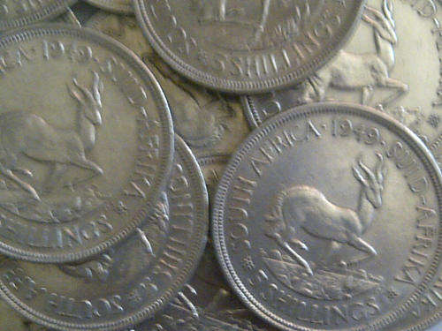 2 X FANTASTIC AND RARE ***1949*** HIGH SILVER SOUTH AFRICAN 5 SHILLINGS (CROWNS). BID PER COIN.