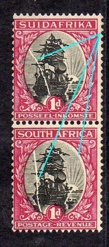 SA  1930 Rare ROTO 1d  coil from Column 1 with Huge variety. LMM on 1 stamp
