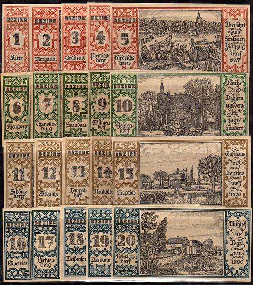 1921 NOTGELD full set of 20 numbered 50pfg emergency notes issued in BERLIN. Crisp