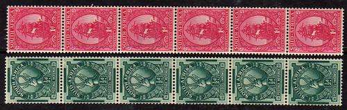 1943 Set of monocoloured coils in strips of 6. MNH