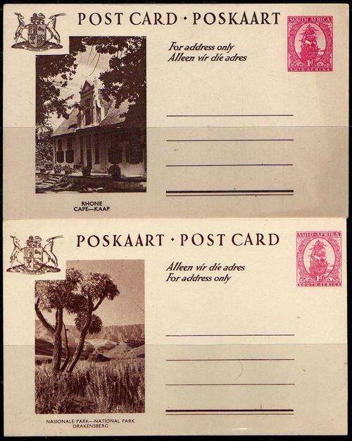 1943 Union monocolour 1 d postcards with Var. NO SUNRAYS. Crisp mint