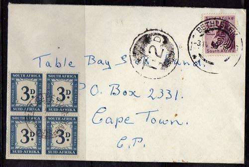 1959 SA cover with scarce 3d Postage due B4 on cover. VFU